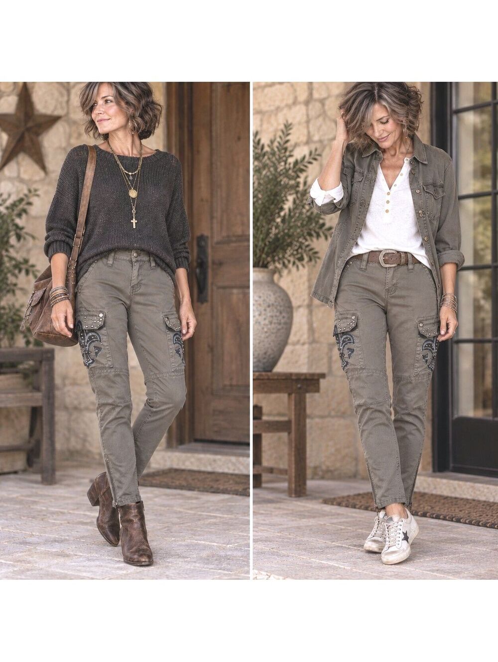 Miss Me Cargo Pants Taupe Gray Sz 25 Embellished Zip Ankle Skinny CP1263 Rock